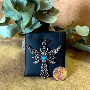 Light Blue Labradorite Winged Cross Pendant